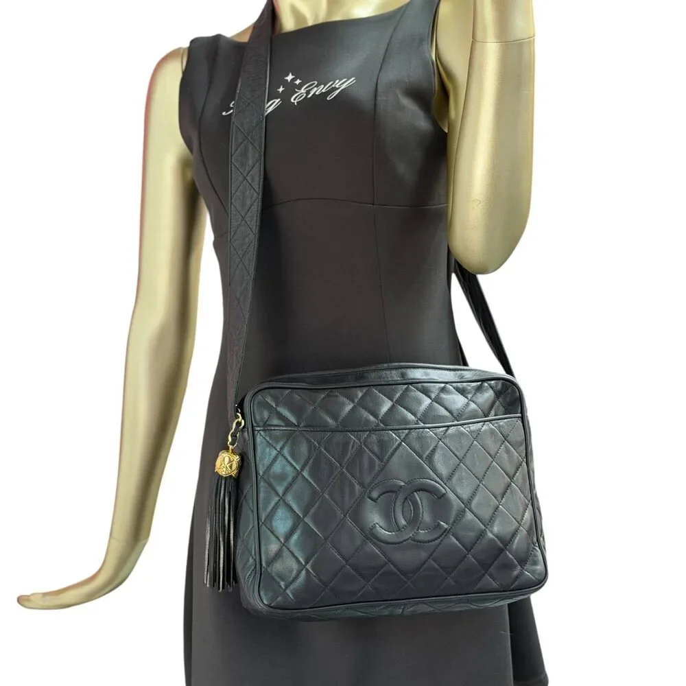 CHANEL Black Quilted Lambskin Large Tassel Camera Bag